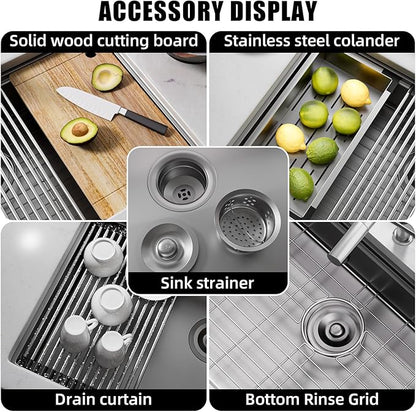 Undermount Kitchen Sink Stainless Steel 32x19 - Undermount Workstation Sink Single Bowl Commercial 16 Gauge Stainless Steel Kitchen Sinks Silver