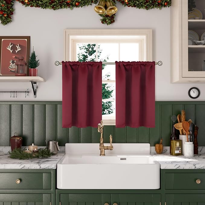 BGment Burgundy Blackout Curtains 36 Inch Length - Image 2