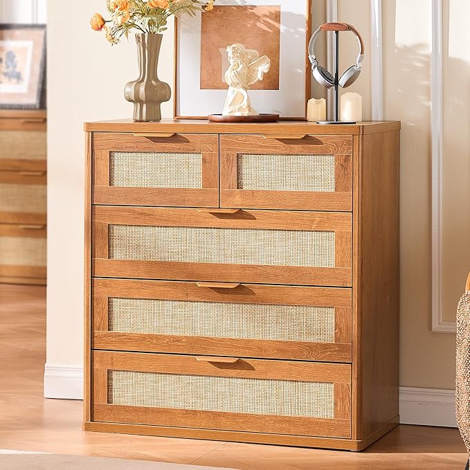 LEYAOYAO Rattan Dresser for Bedroom Set of 2, 33.5" Tall Chest of Drawers - Image 3