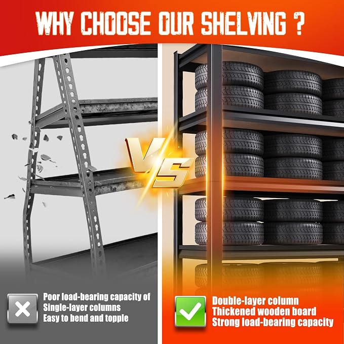 Set of 2 Garage Shelving-2050 lbs 5 Tier Storage Shelves, Adjustable Heavy Duty - Image 4