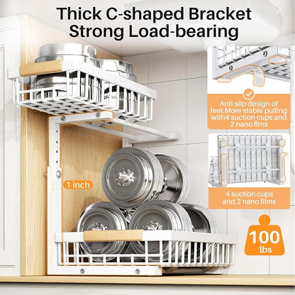 PXRACK 1 Pack Under Sink Organizer, Adjustable Height, 2 Tier Pull Out Under - Image 4