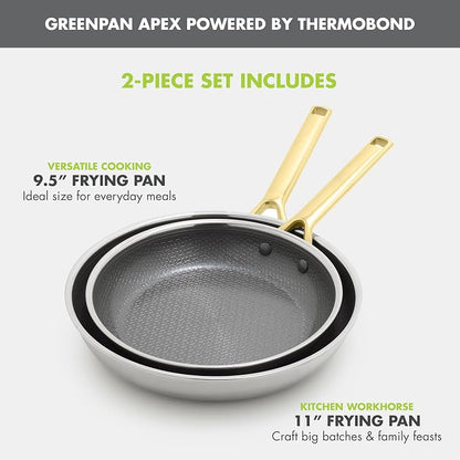 GreenPan Hybrid 9.5” & 11” Nonstick Stainless Steel Frying Pan Set, APEX - Image 4