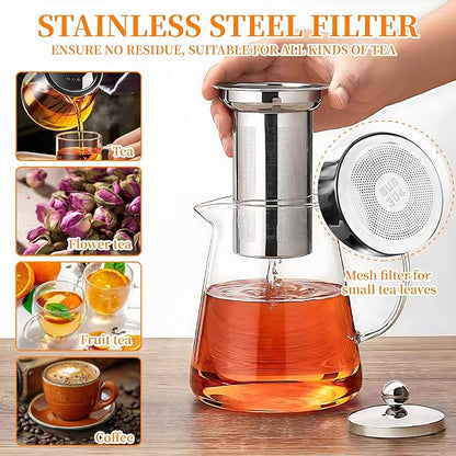 Glass Teapot with Stainless Steel Infuser, Borosilicate Tea Kettle - Image 2