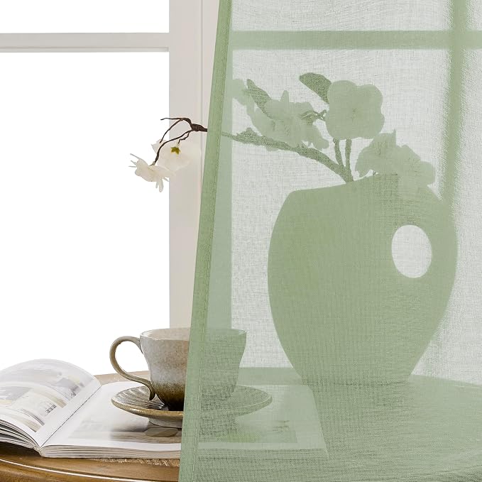 Tollpiz Sheer Door Curtains Closet Linen Textured Curtains Sheer Doorway Light - Image 9