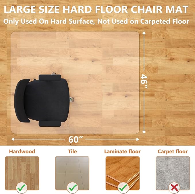 Office Chair Mat for Hardwood Floor- 46" x 60" Clear Desk Computer Chair Mat - Image 3