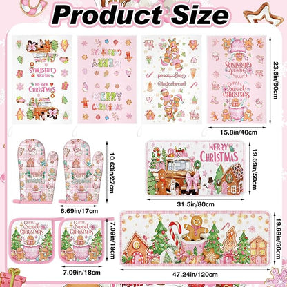 Fanfanwin 10 Pcs Winter Oven Mitts Pot Holders Kitchen Rug and Towel Set - Image 3