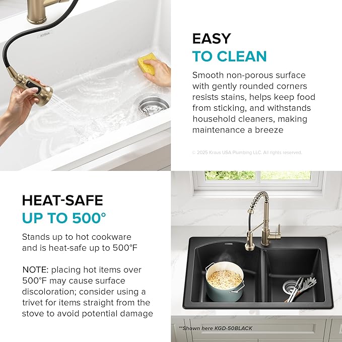 KRAUS Forteza 33-inch Granite Drop In/Undermount 60/40 Double Bowl White Kitchen Sink, KGD-50WHITE