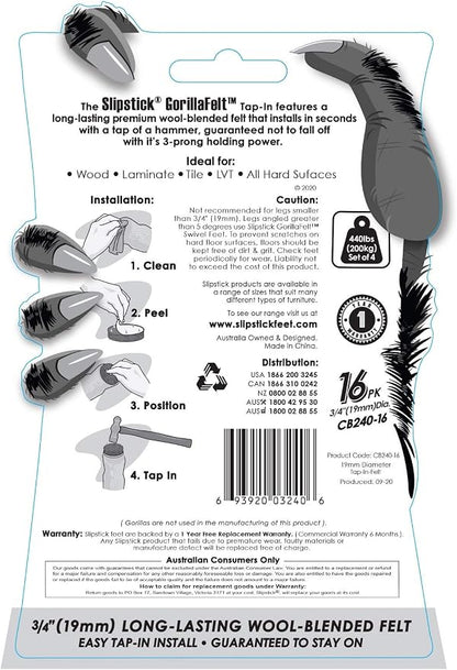 Slipstick GorillaFelt 3/4 Inch Chair Leg Floor Protectors/Felt Glides Tap On - Image 6