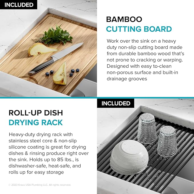 KRAUS Kore 27-Inch Undermount Workstation 16 Gauge Single Bowl Stainless Steel Kitchen Sink with Accessories, KWU110-27