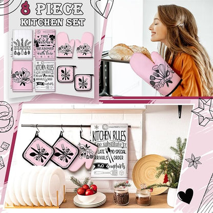 Leinuosen 8 Pcs Kitchen Towels and Oven Mitts Sets Pot Holders Dishcloths Set - Image 2