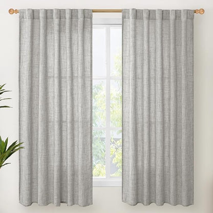 YoungsTex Dark Grey Linen Curtains 63 Inch Length by YoungsTex
