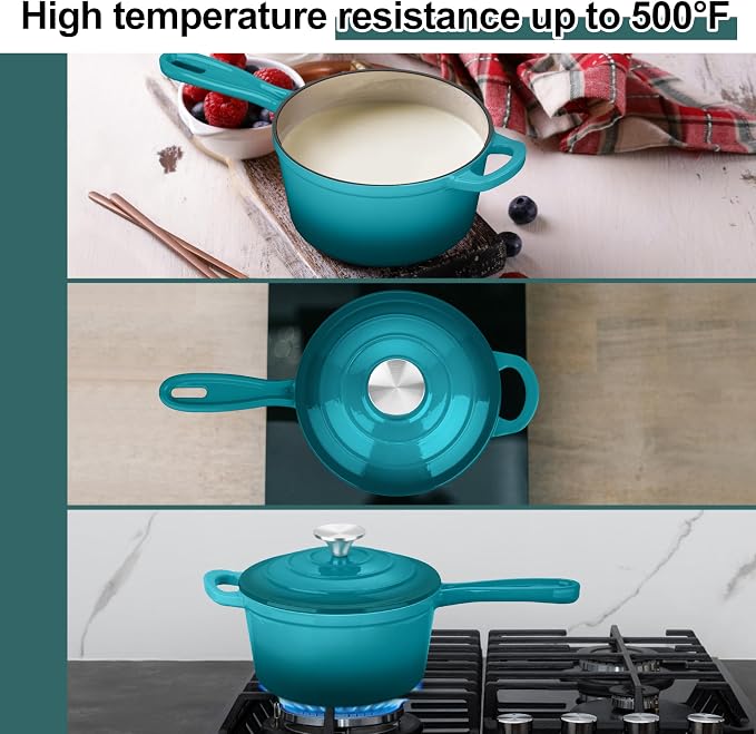1 Quart Cast Iron Saucepan, Leonyo Enameled Sauce Pan - Image 4