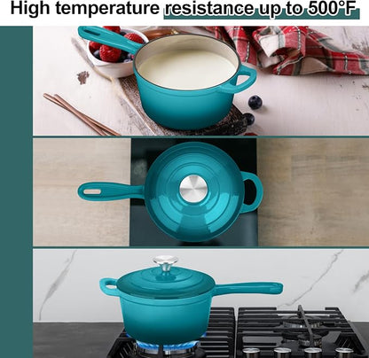1 Qt & 2 Qt Sauce Pan Sets, Leonyo Enameled Cast Iron Sauce Pan - Image 4