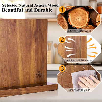 ENOKING Extra Large Magnetic Knife Block, 15.2-In Acacia Wood Knife Holder - Image 4