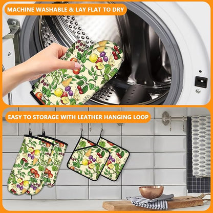 Fruit Oven Mitts and Pot Holders Sets 4Pcs, Extra Long Oven Gloves Potholder - Image 5
