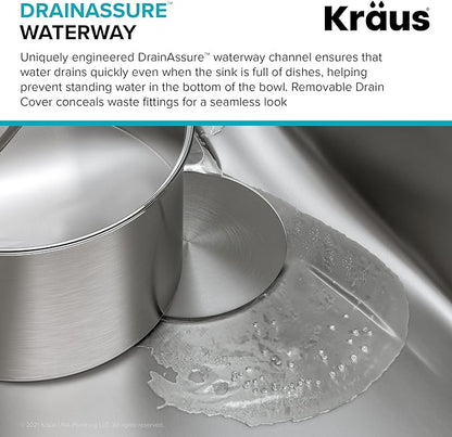 KRAUS Dex 17-Inch Undermount Single Bowl TRU16 Gauge Stainless Steel Kitchen Bar Sink with DrainAssure WaterWay and VersiDrain Assembly in Radiant Pearl Finish, KD1US17B
