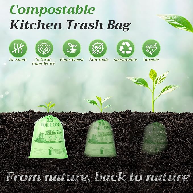 Amyhill 50 Count Compostable Kitchen Trash Bags 13 Gallon Compostable - Image 6