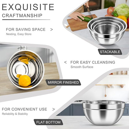 HaWare Mixing Bowls with Airtight Clear Lids, 6-Piece Stainless Steel Strong - Image 5