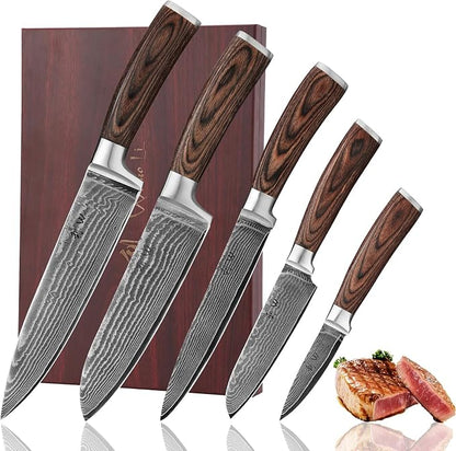 Wakoli EDIB 5-Piece Damascus Knife Set, Professional Kitchen Knives made of by Wakoli