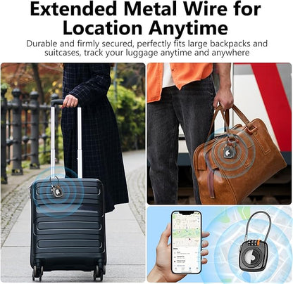 Compatible with Apple AirTag Secure Lock with Wire Cable, 3-Digit Combination Luggage Locks, Alloy Body Ultra Durable Anti-Lost Protective Case for Luggage, Bags, Suitcase, and Backpacks (BLACK)