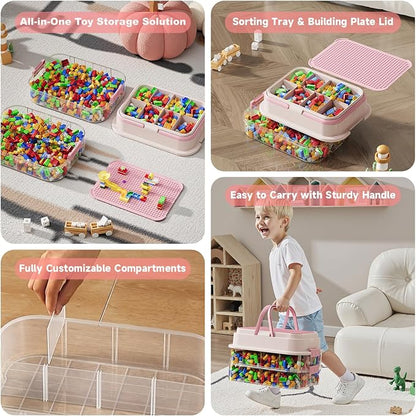 Toy Storage Organizer Box with Handle, Stackable Building Block Toy Box with - Image 3