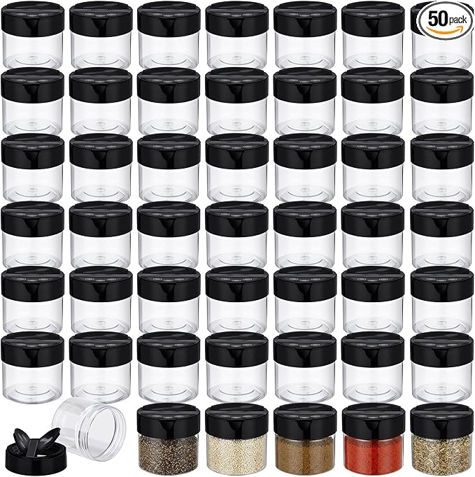 50 Pack 3.4 oz Plastic Spice Jars by Yiyiring