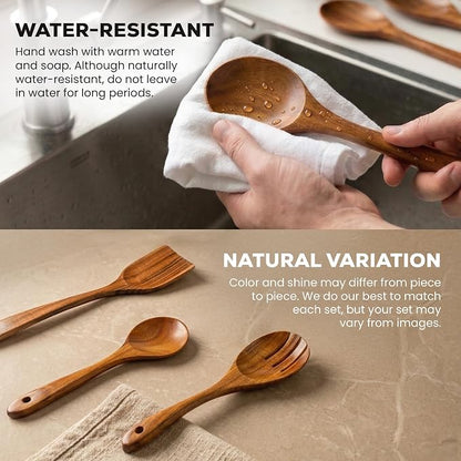 Zulay Kitchen 9-Piece Teak Wood Cooking Utensil Set – Non-Toxic & Non-Stick - Image 5