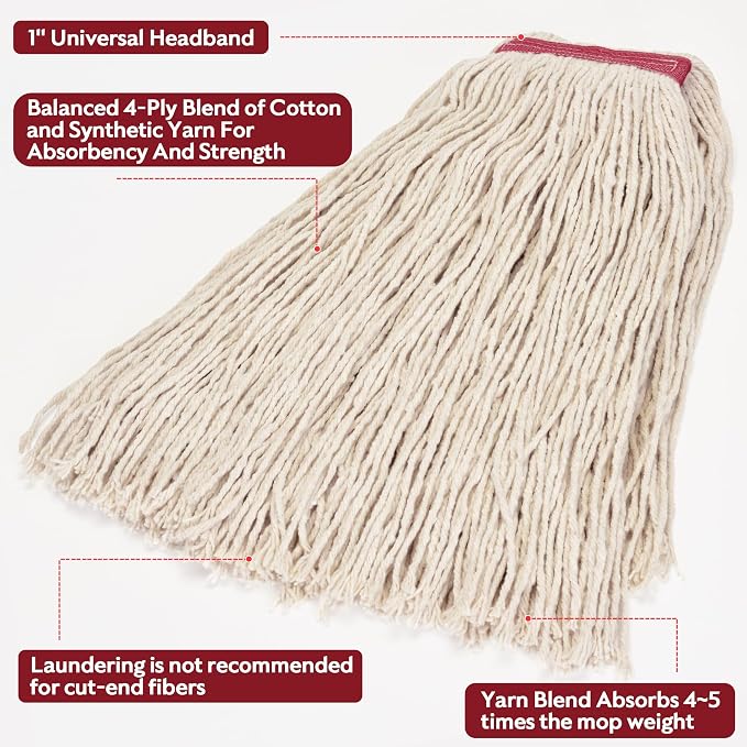 Matthew Cleaning 16oz 3Pack Cotton Floor Mop, Cotton Looped-Open String Heavy - Image 6