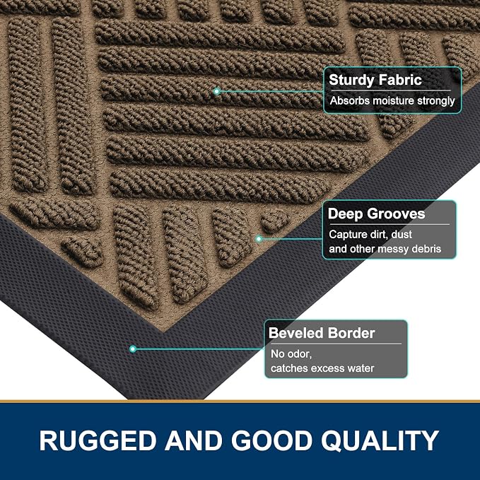 Smiry Front Door Mat Outside Entrance, Heavy Duty Outdoor Indoor Natural Rubber - Image 4
