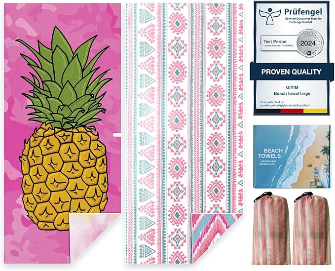 Beach Towels Oversized - 2 Pack 71"x 39" 250GSM Microfiber Beach Towels for Adults, Lightweight Quick Dry Absorbent Compact Sand Free Beach Towel for Swimming Pool, Camping, Yoga, Travel