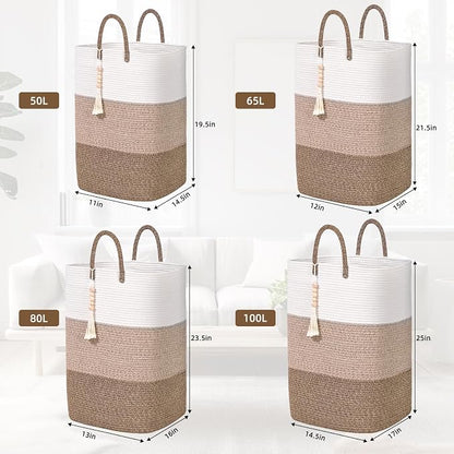 Woven Laundry Basket for Clothes, 65 L Large Rectangle Laundry Hampers - Image 3