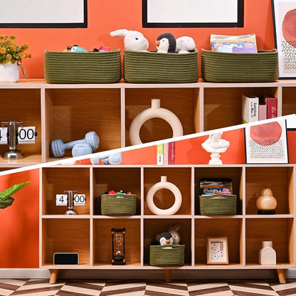 Small Green Storage Baskets for Organizing Shelves, Cute Woven Baskets for - Image 6
