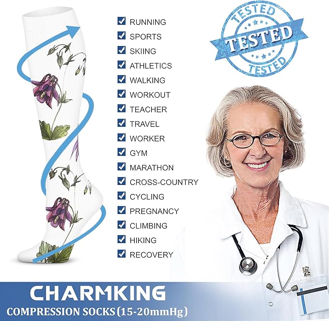 CHARMKING Compression Socks for Women & Men Circulation (3 Pairs) 15-20 mmHg is Best Support for Athletic Running Cycling