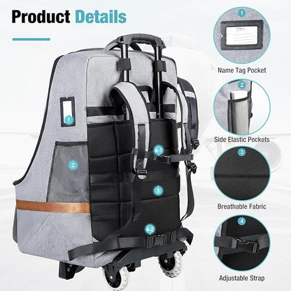 Padded Car Seat Travel Bag for Airplane with Wheels, Heavy Duty Carseat Bags for Air Travel, Rolling Gate Check Backpack and Dolly Carrier, Storage for Baby Essentials, Grey