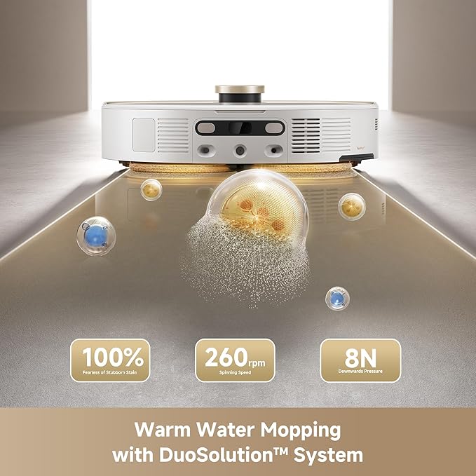 Mova V50 Ultra Complete Robot Vacuum and Mop Self-Cleaning, 24,000 Pa Suction, Liftable Navigation with Obstacle Overcoming and Warm Water Mopping with DuoSolution System Designed for Pets