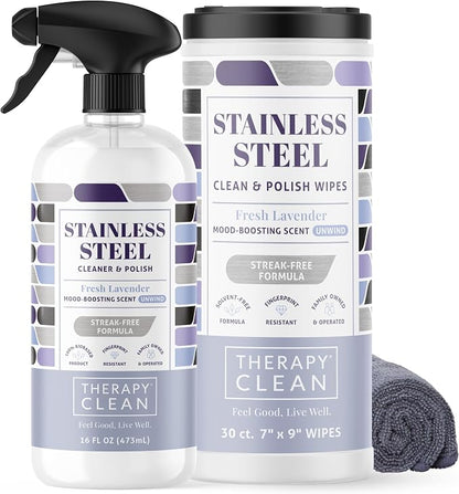 Therapy Stainless Steel Cleaner and and Polish Wipes Bundle by TherapyClean