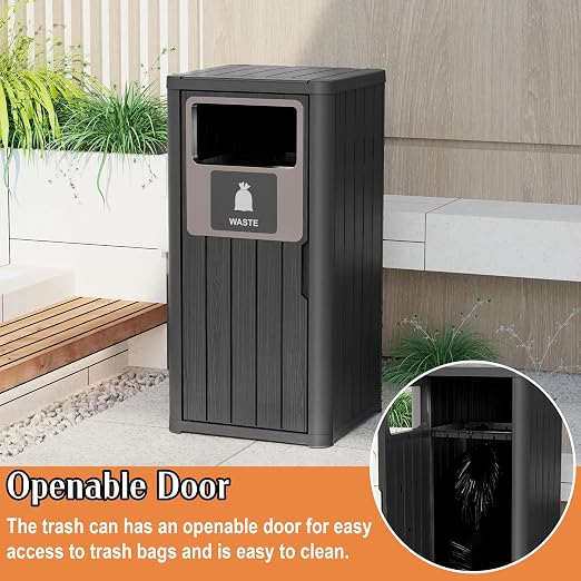 ROJIK 35" Tall Outdoor Trash Can, Weatherproof Resin Garbage Indoor Durable - Image 3