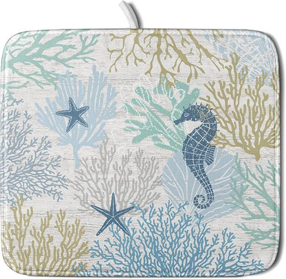 Blue Coral Dish Drying Mat Coastal Starfish Dishes Pad Hanging Drainer Mats by Giwawa