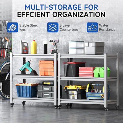 34''W Garage Heavy Duty 3-Tier Adjustable Storage Rack, Steel Shelving - Image 3