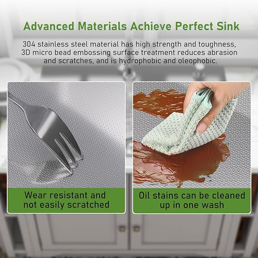 Drop In Kitchen Sink 33x22", 9" Basin Depth, 18 Gauge Stainless Steel Sink, 3D Embossed Surface Finish Top Mount with Accessories