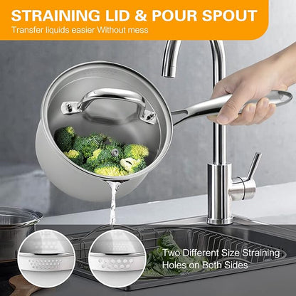 Cyrosa 2.0 Quart Saucepan with Lid, Stainless Steel Sauce Pot with Strainer Lid - Image 3