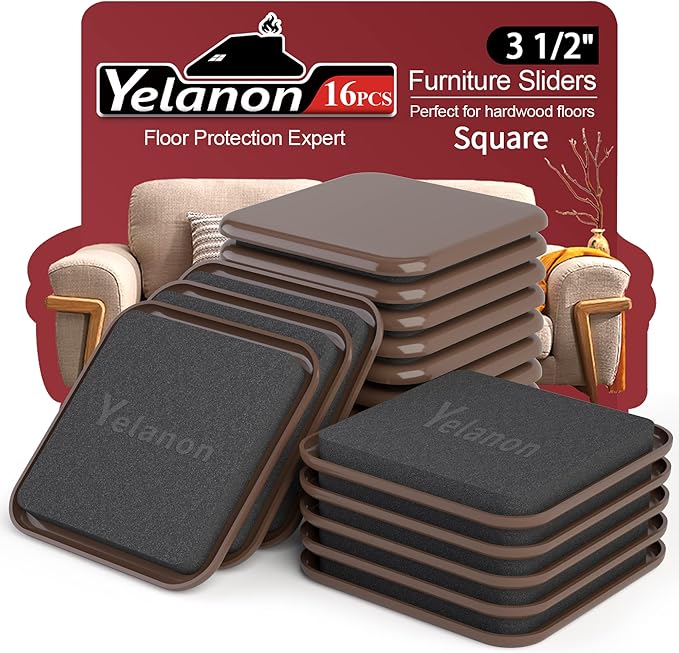 Yelanon Square Furniture Sliders – 16 PCS 3.5" Floor Protectors by Yelanon