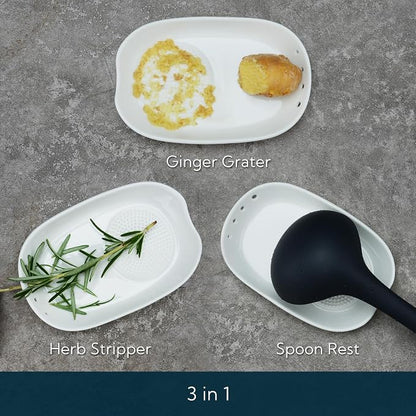 KITCHENDAO 3 in 1 Porcelain Ginger Grater Tool Spoon Rest Herb Stripper - Image 3