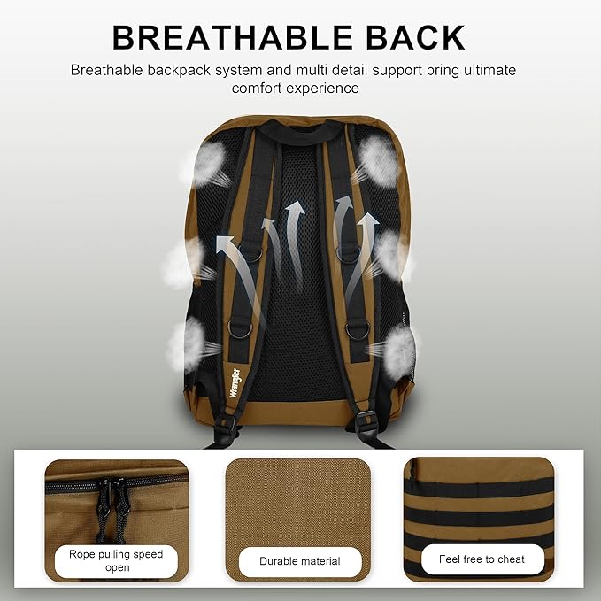 Wrangler Tradesman Backpack, Water Resistant Casual Daypack for Travel Work School, Unisex Laptop Backpack with Notebook Sleeve