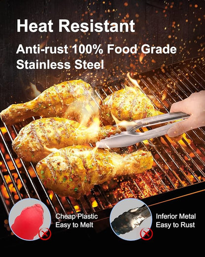 Cooking Tongs with Teeth, Premium Stainless Steel Kitchen Tongs Set of 2-9" and - Image 2