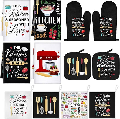12 Pcs Farmhouse Kitchen Decoration Set 4 Funny Quote Black Kitchen Towels 4 by Bencailor
