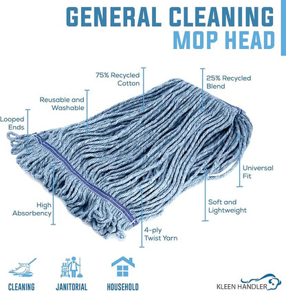 KLEEN HANDLER HEAVY DUTY Commercial Mop Head Replacement, Wet Industrial Blue - Image 2