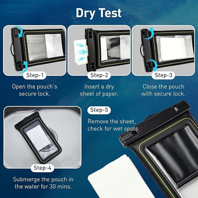 Marine IP68 Waterproof Phone Pouch, Floating Waterproof Phone Case with iPhone 16/15 Pro Max/ 14 Pro Max/ 13 Pro Max/ 12/ S24 Up to 7 inch, 2 Pack Black/Hi-Vis Yellow