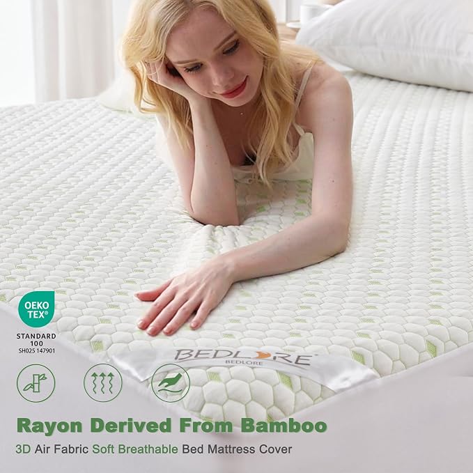 Waterproof Mattress Protector, Queen Size Mattress Pad Fitted 6"-18" Deep Pocket - Image 2