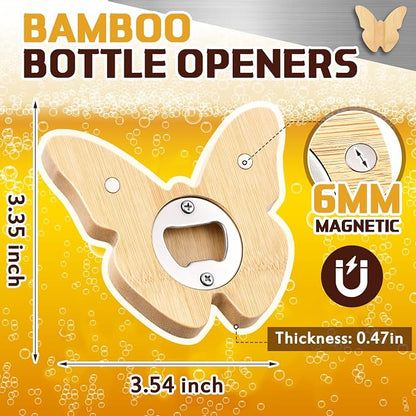 Vesici 24 Pcs Magnetic Bottle Opener 2.5in DIY Bamboo Butterfly Shape Beer - Image 2